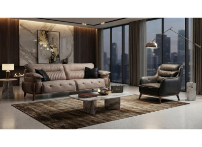 Sofa Garnitur 3-Sitzer Sessel Modern Mehrfarbig Bequem Polster