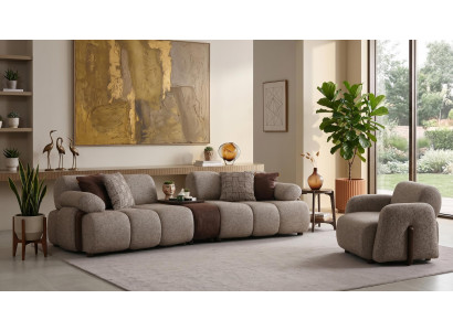 Wohnzimmer Set 3 Sitzer Sofa 2x Sessel Modern Grau Zeitgemäß