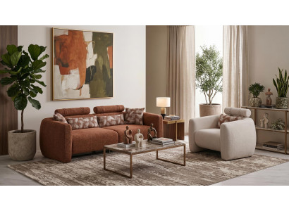 Wohnzimmer Set 3 Sitzer Sofa Sessel Modern Terrakotta Glamourös