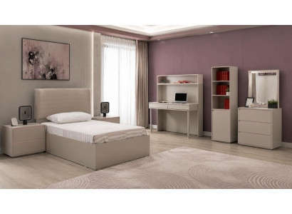 Beiges Jugendzimmer Bett Kommode Nachttische Schreibtisch Bücherregal modern