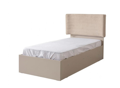 Beiges Bett mit Bettgestell weiches Kopfteil Schlafzimmer Jugendzimmer modern