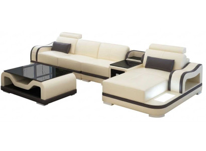 Beige Design Eckcouch L Form Glastisch Wohnzimmer Luxus Polstersofa