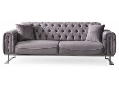 Stilvolles Graues 3 Sitzer Sofa Weichem Samt  Eleganten Metallfüßen
