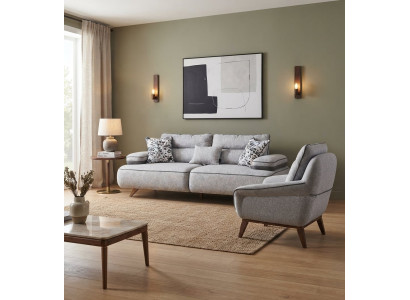 Stilvolles Wohnzimmer-Set Weiches Schlafsofa Kissen Sessel Holzbeinen