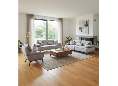 Stilvolles Wohnzimmer-Set Weiches 2x Schlafsofa Sessel Holzbeinen
