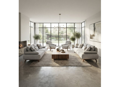 Stilvolles Wohnzimmer-Set Weiches 2x Schlafsofa 2x Sessel Holzbeinen