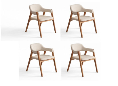 Stilvolle Beige Sitzgruppe Designer Stoffstühle 4x Esszimmerstühle