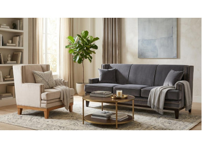 Sofa Sessel Set Stoff Polstersofa Ohrensessel Modern Elegant Stilvoll