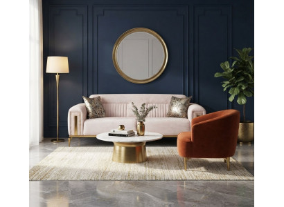 Stilvolles Wohnzimmer-Set Schlafsofa Beiges Sessel Orange Metallbeinen
