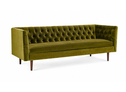 Sofa Olivgrün Stoff Chesterfield Polstersofa Holzbeine Wohnzimmer
