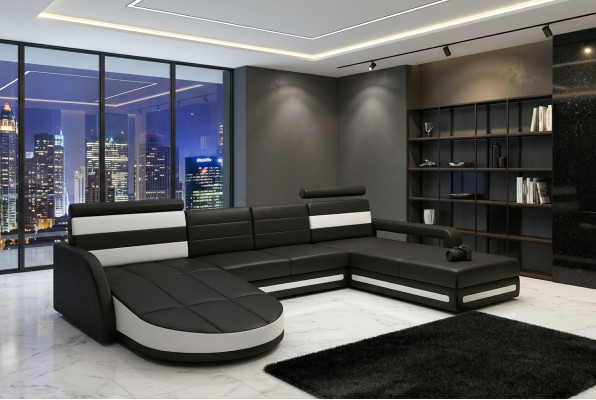 Żywy krajobraz KANAPA Ustaw DESIGN NAROŻNIK Brązowo-beżowa SKÓRZANA SOFA XXL Narożnikowa kanapa
