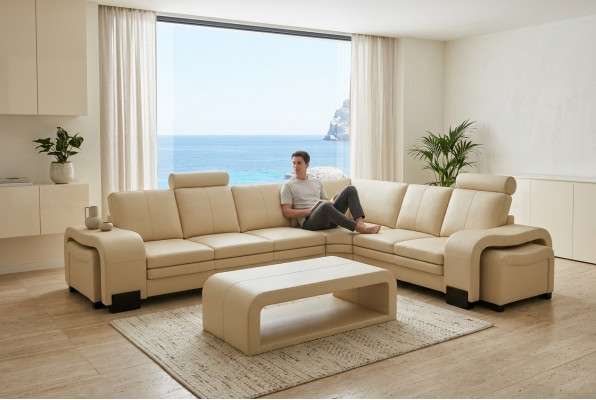 SKÓRZANA SOFA XXL Żywy krajobraz Ustawić Skóra NAROŻNIK Ustawić Narożnikowa kanapa Podkładka