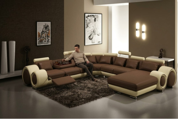 Skórzana sofa narożna Narożnikowa kanapa Sofa Kanapa Podkładka Skóra Siedziba Ustawić Żywy krajobraz