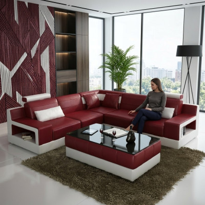 Skórzana sofa Narożnikowa kanapa Design Couch Funkcja łóżka Ustawić Żywy krajobraz Podkładka Nowość