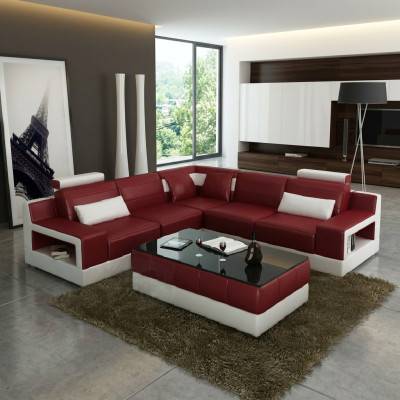 Skórzana sofa Narożnikowa kanapa Design Couch Funkcja łóżka Ustawić Żywy krajobraz Podkładka Nowość