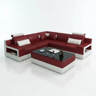 Skórzana sofa Narożnikowa kanapa Design Couch Funkcja łóżka Ustawić Żywy krajobraz Podkładka Nowość