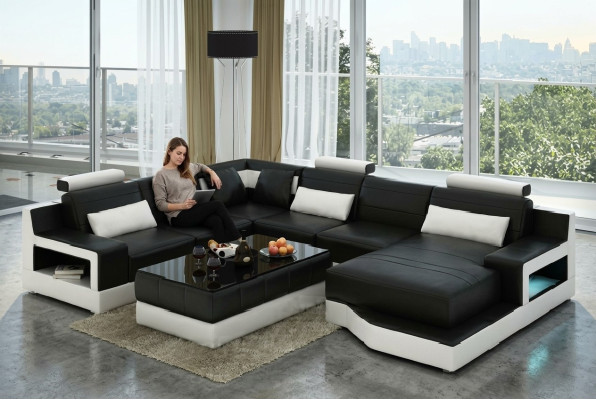 Skórzana sofa Narożnikowa kanapa Design Couch Ustawić Żywy krajobraz Narożnik Siedziba Podkładka Ulm Nowość