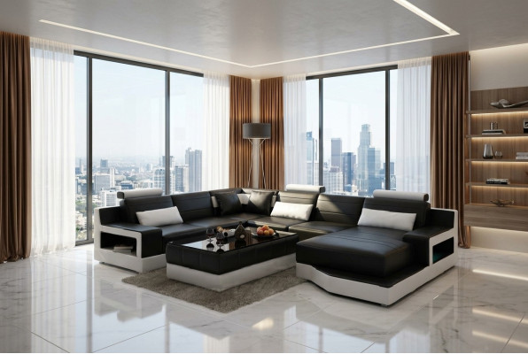 Skórzana sofa Narożnikowa kanapa Design Couch Ustawić Żywy krajobraz Narożnik Siedziba Podkładka Ulm Nowość
