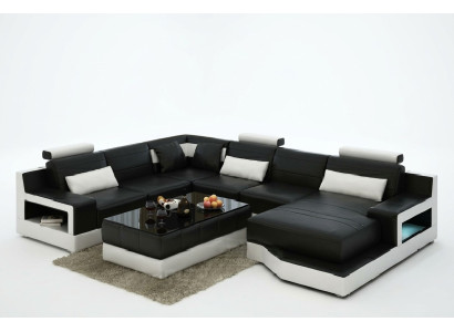 Skórzana sofa Narożnikowa kanapa Design Couch Ustawić Żywy krajobraz Narożnik Siedziba Podkładka Ulm Nowość
