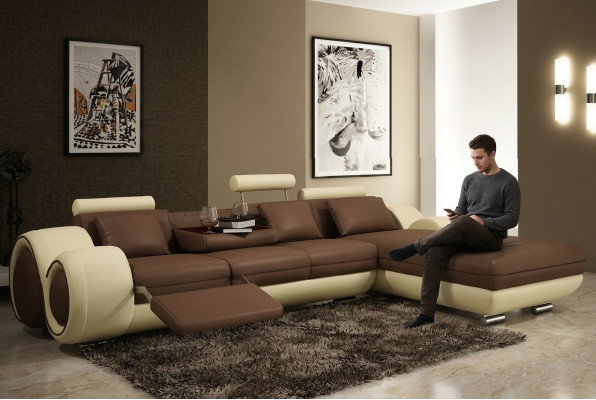 Narożnikowa kanapa Żywy krajobraz Kanapa Skórzana Sofa Sofa Podkładka Ustawić Narożnik - Gray-Biały