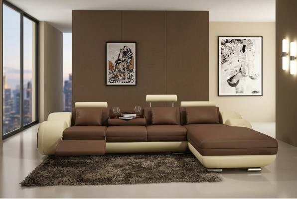 Narożnikowa kanapa Żywy krajobraz Kanapa Skórzana Sofa Sofa Podkładka Ustawić Narożnik - Gray-Biały