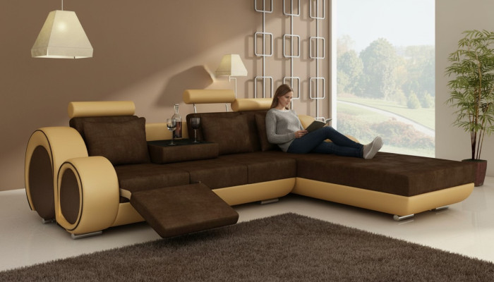 Narożnikowa kanapa Sofa Kanapa Podkładka Żywy krajobraz Skóra Narożnik Sofy Ustawić New Madrid II