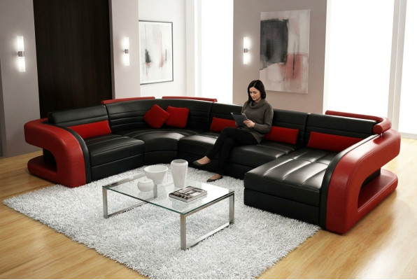 Sofa skórzana Żywy krajobraz kanapa Ustawić narożnik tapicerowany narożnik sofa u kształt Bergamo