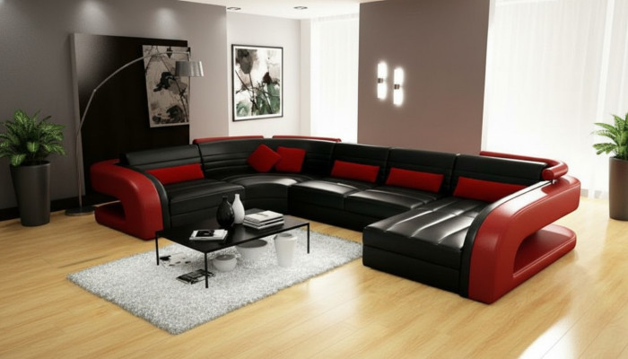 Sofa skórzana Żywy krajobraz kanapa Ustawić narożnik tapicerowany narożnik sofa u kształt Bergamo
