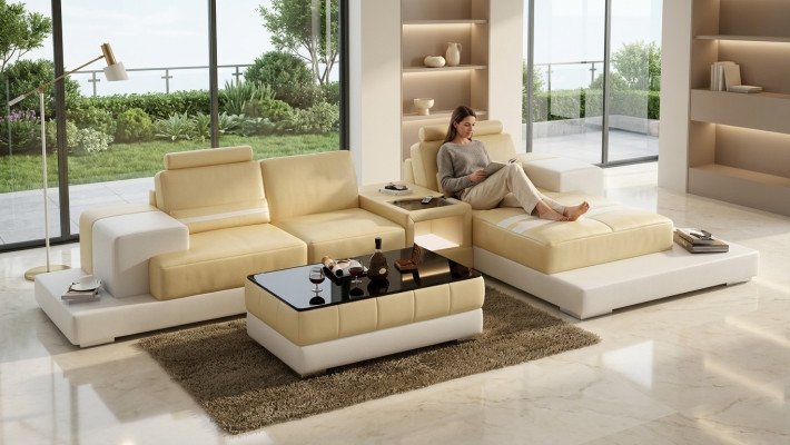 Skórzana sofa kanapa Żywy krajobraz Narożnik kanapa Narożnik Ustaw Design Modern Sofa L6004D