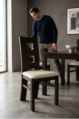 Krzesło do jadalni Solidne drewno Krzesło designerskie Skóra Krzesło Krzesła do jadalni K42