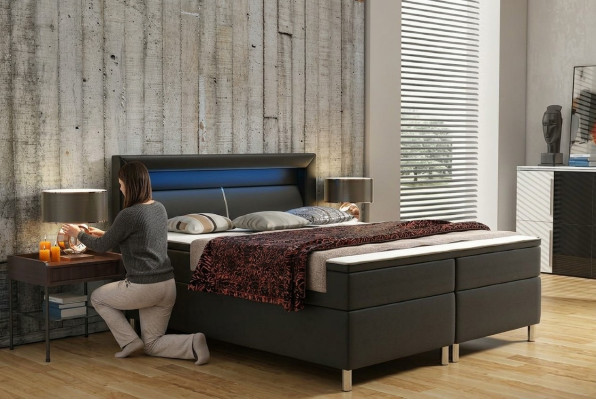 Łóżko skrzyniowe Box Hotel Łóżko z Visco & materac skórzane łóżko Podwójne łóżko