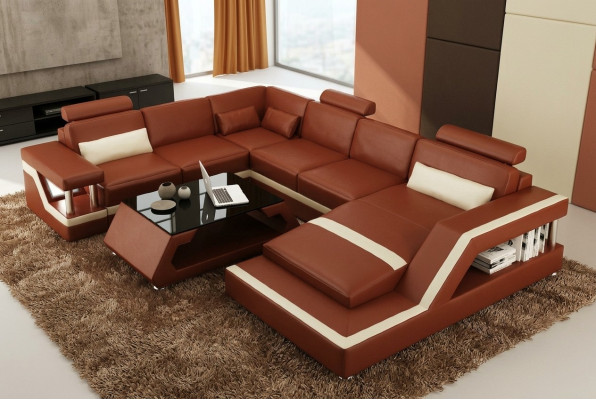 Żywy krajobraz Duża nowoczesna skórzana sofa kanapa Opatentowana designerska sofa HAMBURG XXL