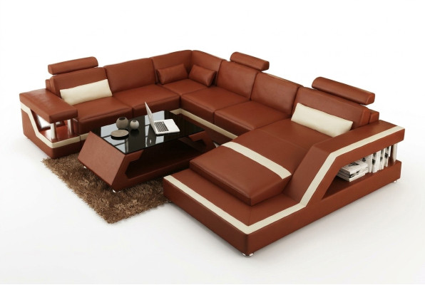 Żywy krajobraz Duża nowoczesna skórzana sofa kanapa Opatentowana designerska sofa HAMBURG XXL