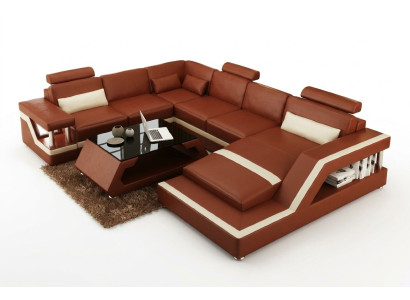 Żywy krajobraz Duża nowoczesna skórzana sofa kanapa Opatentowana designerska sofa HAMBURG XXL