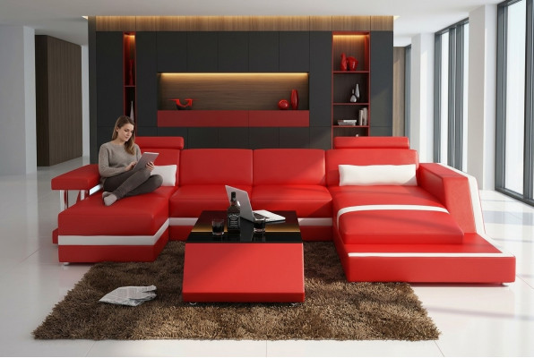 Projektant Narożnikowa kanapa Sofa Żywy krajobraz Duża nowoczesna skórzana sofa Couch Hamburg III