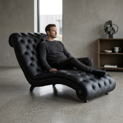 Leżak Chesterfield szezlong kanapa sofa skórzana sofa vintage kryształy NOWOŚĆ