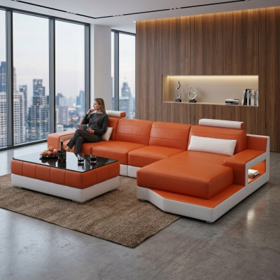 Narożnikowa kanapa Włókienniczy Materiał Skóra Podkładka Sofy Sofa Sofa Ustawić Żywy krajobraz ULM