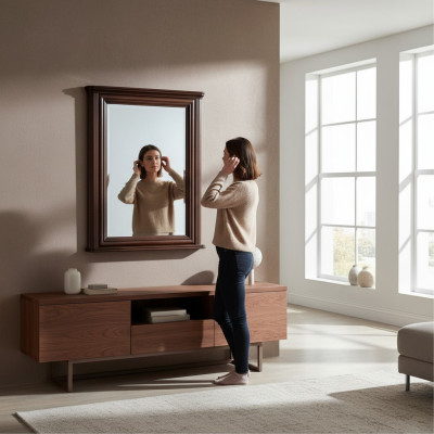 Klasyczny Designerski Oryginalne Drewno Rama XXL Lustro 107x71 Lustro - Model W-L3