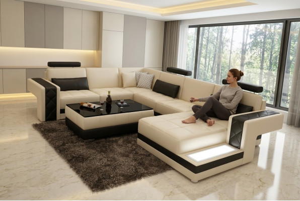 Nowoczesna skórzana sofa kanapa Żywy krajobraz Narożnikowa kanapa Narożnik Ustaw wystrój projektu