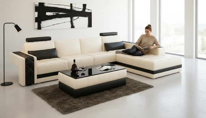Skórzana sofa kanapa Żywy krajobraz Narożnikowa kanapa Ustawić Design Modern