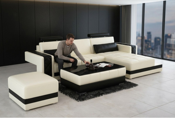 Skórzana sofa kanapa Żywy krajobraz Narożnikowa kanapa Narożnik wystrój Ustaw Design Modern