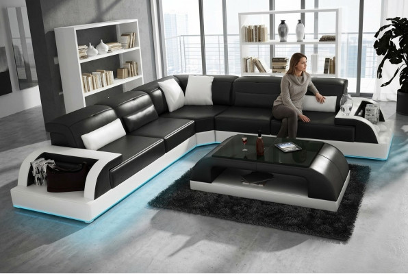 Skórzana sofa kanapa Żywy krajobraz Narożnikowa kanapa Narożnik Nowoczesny wystrój Ustaw Design