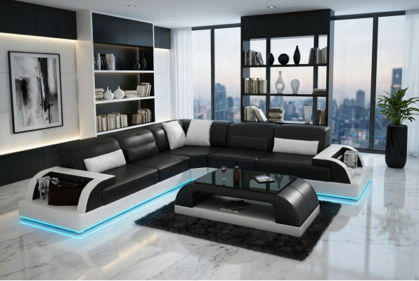 Skórzana sofa kanapa Żywy krajobraz Narożnikowa kanapa Narożnik Nowoczesny wystrój Ustaw Design