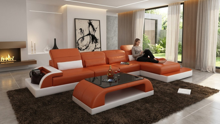 Skórzana sofa kanapa Żywy krajobraz Narożnik kanapa Narożnik Ustaw Design Modern Sofa L6012C