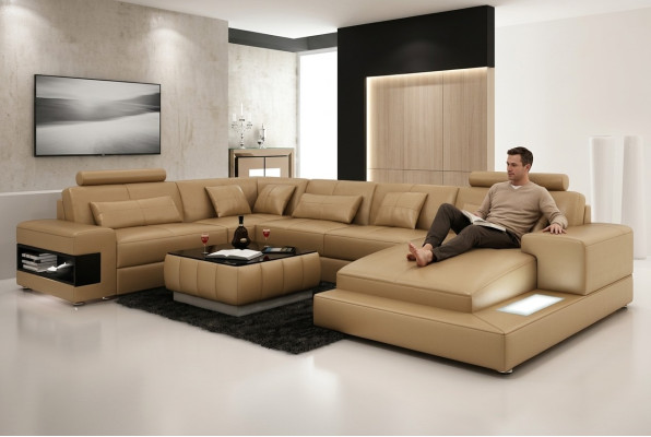 Skórzana Sofa Kanapa Żywy krajobraz Modern Narożnikowa kanapa Narożnik Decor Ustawić Design