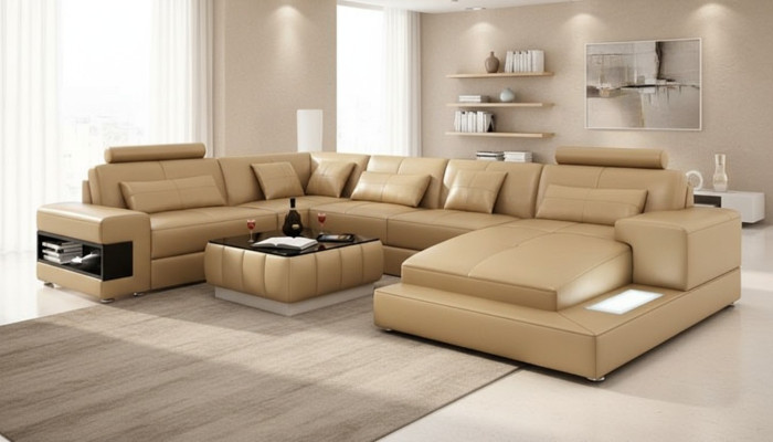 Skórzana Sofa Kanapa Żywy krajobraz Modern Narożnikowa kanapa Narożnik Decor Ustawić Design