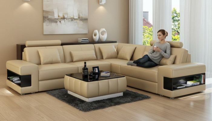 Skórzana Sofa Kanapa Nowoczesny Żywy krajobraz Narożnikowa kanapa Narożnik Decor Ustawić Design