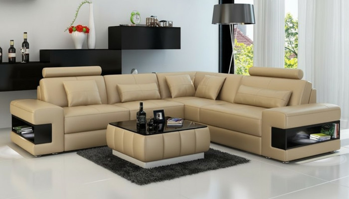 Skórzana Sofa Kanapa Nowoczesny Żywy krajobraz Narożnikowa kanapa Narożnik Decor Ustawić Design