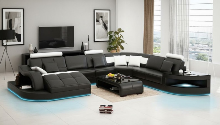 Skórzana sofa kanapa Żywy krajobraz Narożnikowa kanapa Narożnik Ustaw Design Modern New Sofa