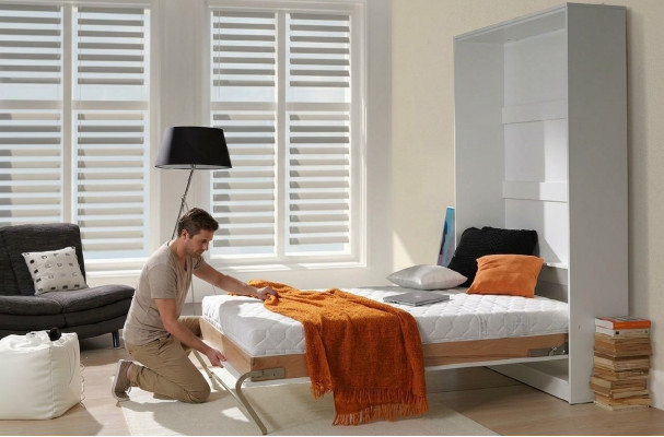 Lit Escamotable Łóżko Szafka Szafka Lits Commodes Volet Produit Rabat Neuf